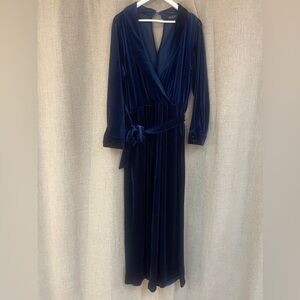 Eloquii size 20 blue velvet jumpsuit with tie belt